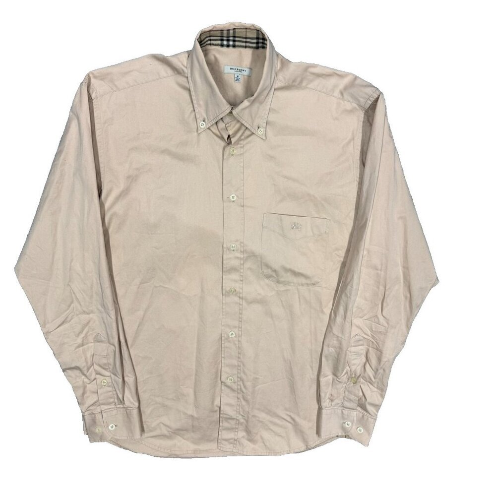 Burberry London Shirt Button Down Nova Check Cuffs Beige Cotton Medium